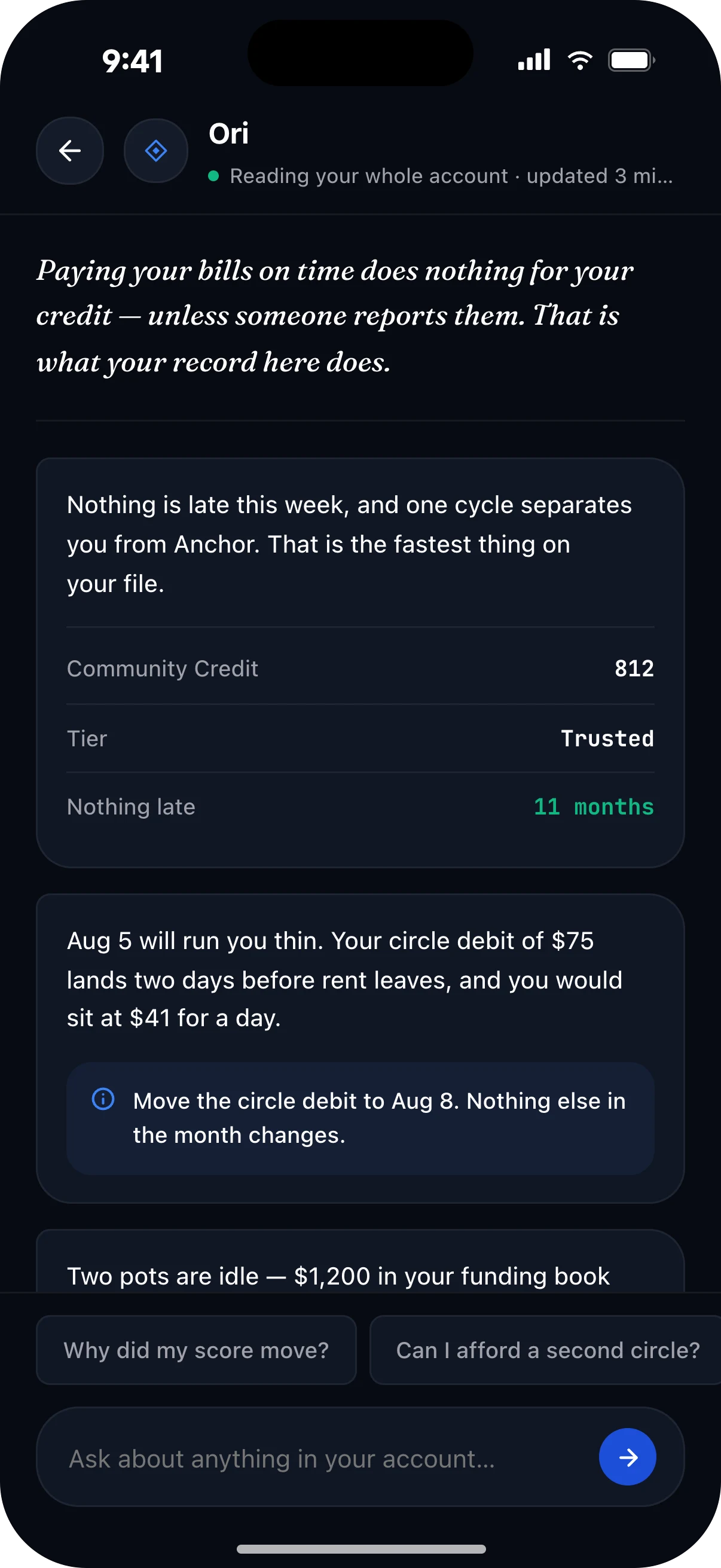 Ori explaining a change in the user's Community Credit