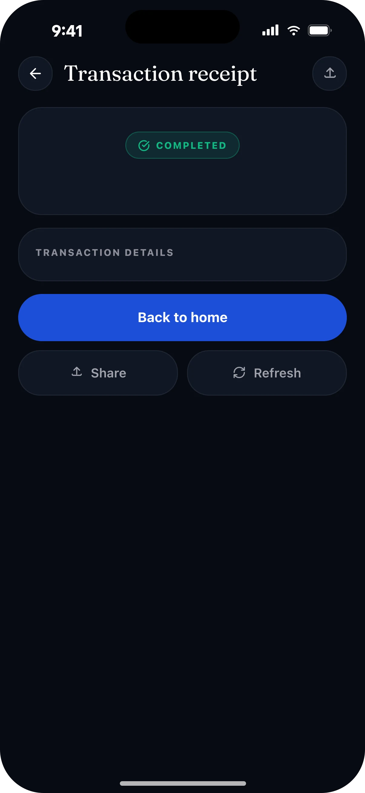 A transfer receipt with live status