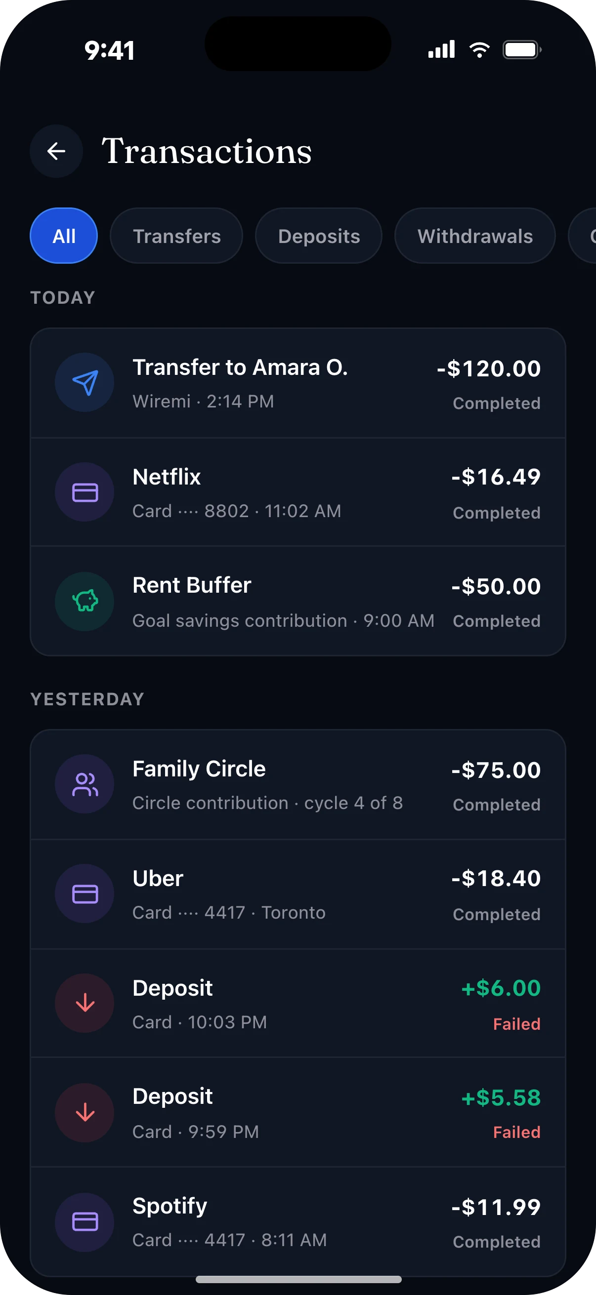 The transaction history